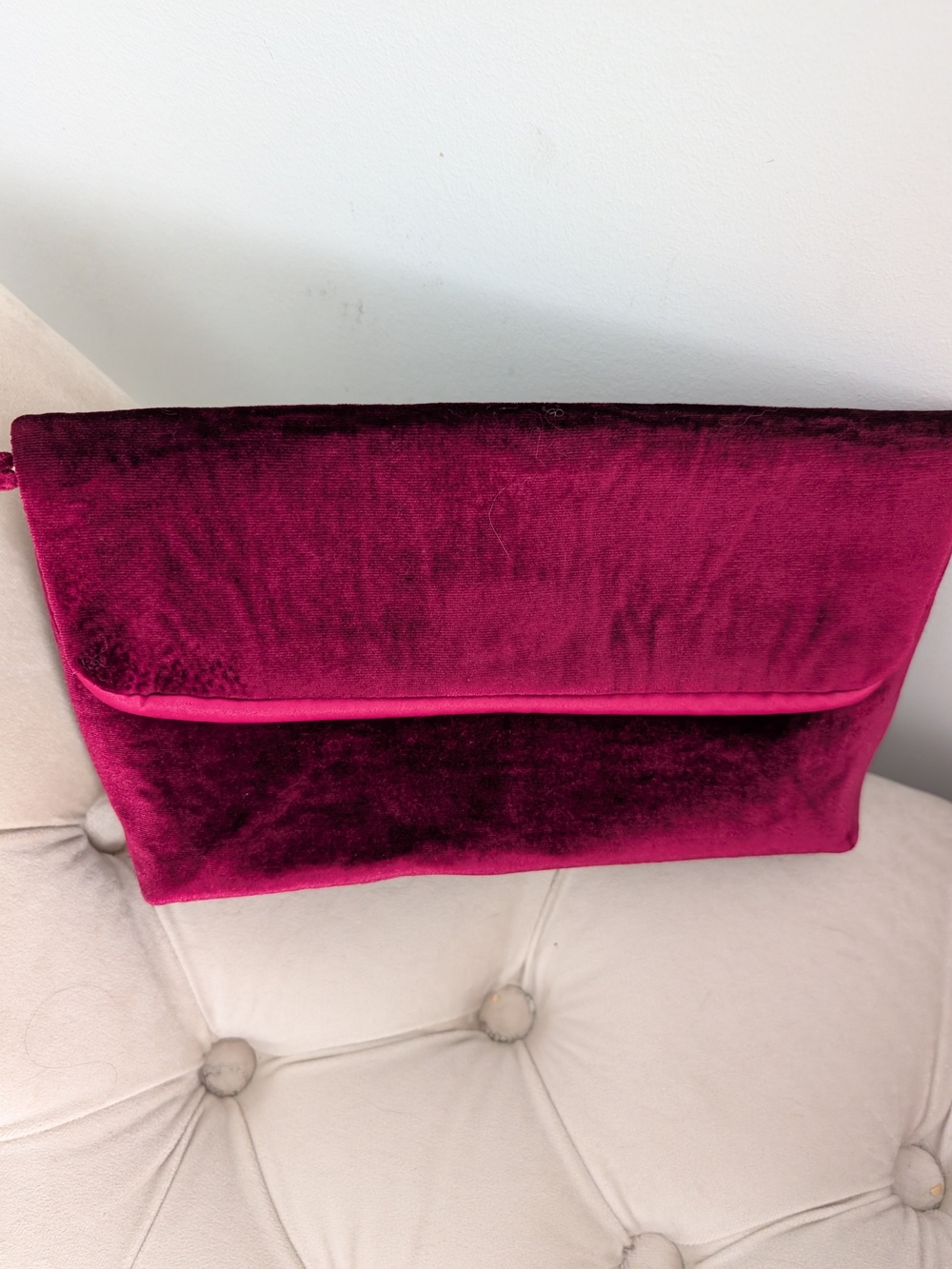Velvet Fold-Over Clutch in Deep Fuchsia/Wine Color